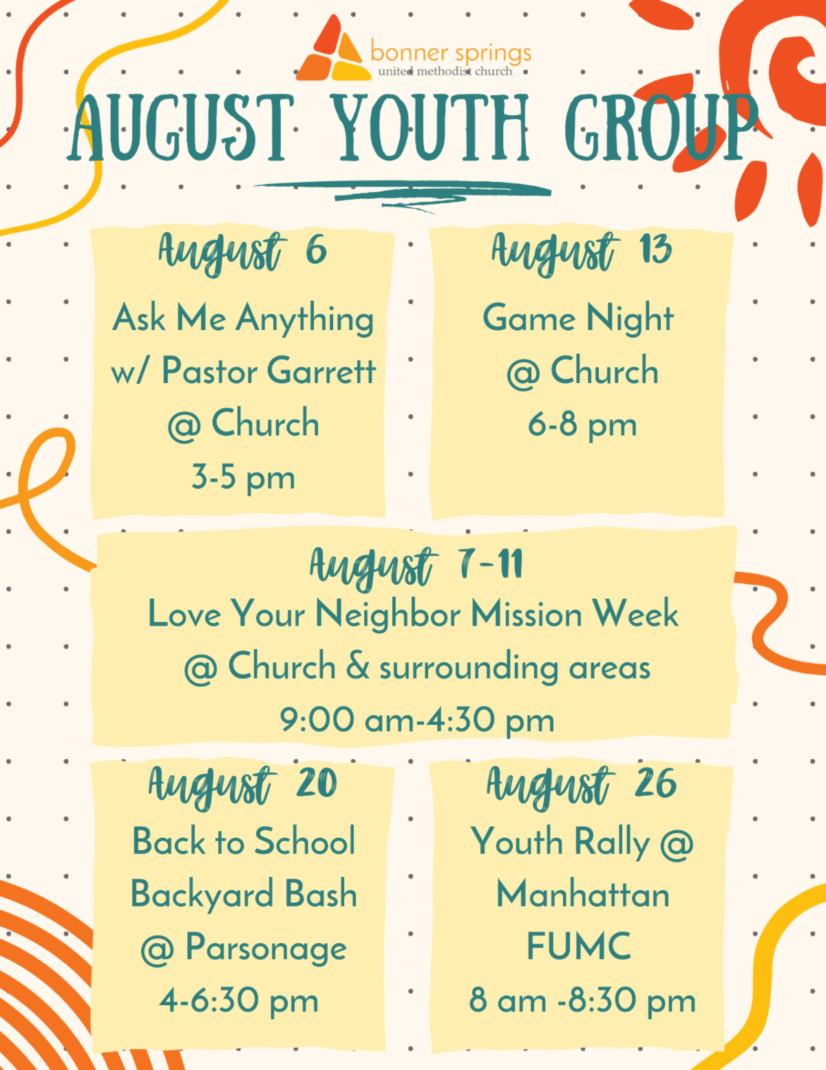 What's Happening at Bonner Springs UMC this Week