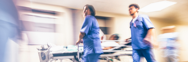 A blurred image of an emergency in a hospital