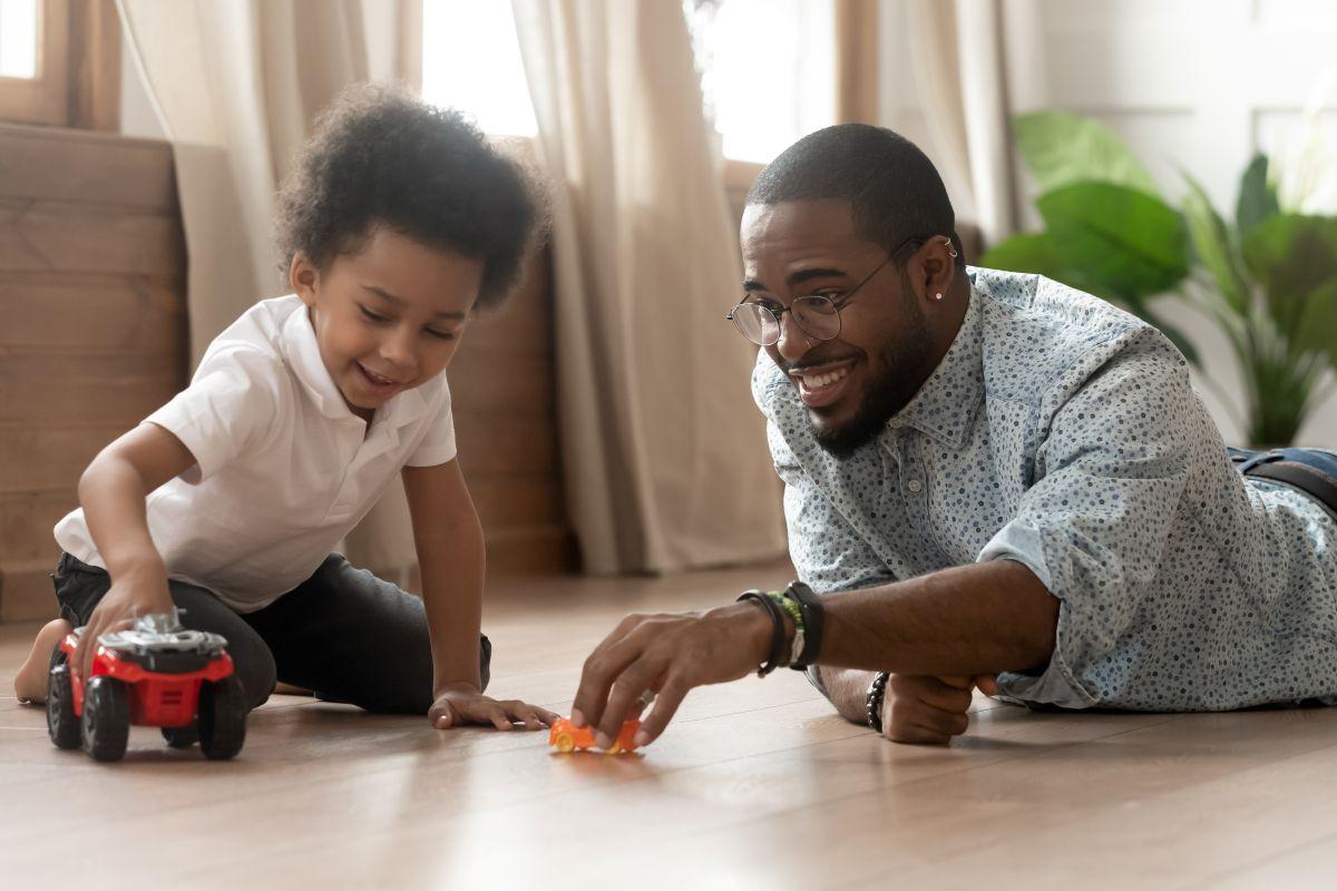 Father and son playing together