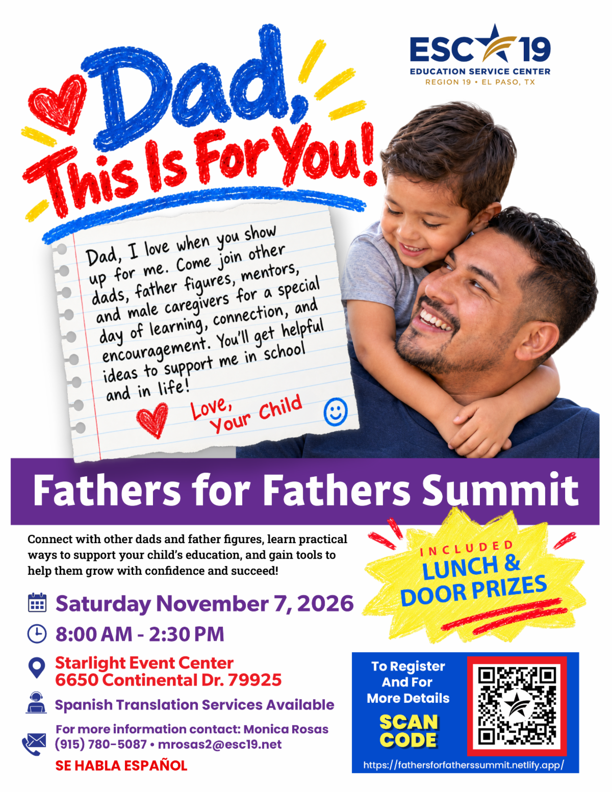 Fathers for Fathers Head Start family invitation flyer