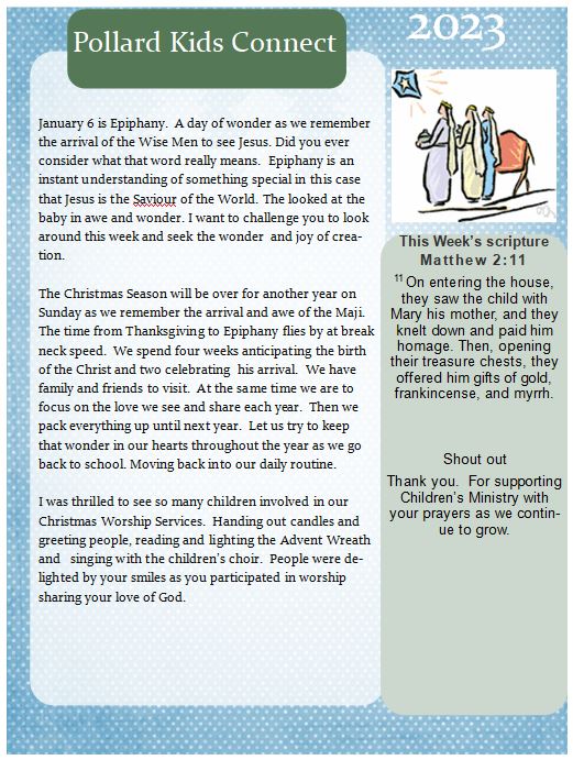 Pollard UMC Weekly Epistle January 6, 2024