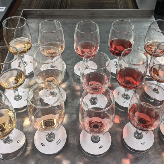 Wine glasses on a cart