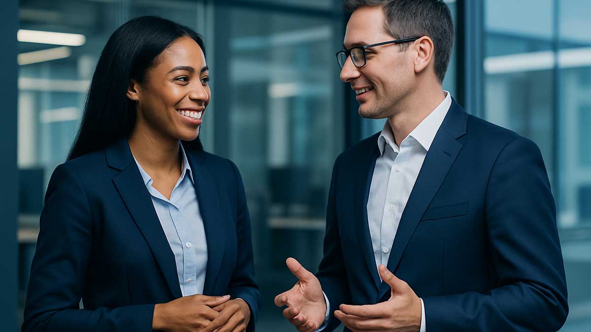 Photo of a male and female business people