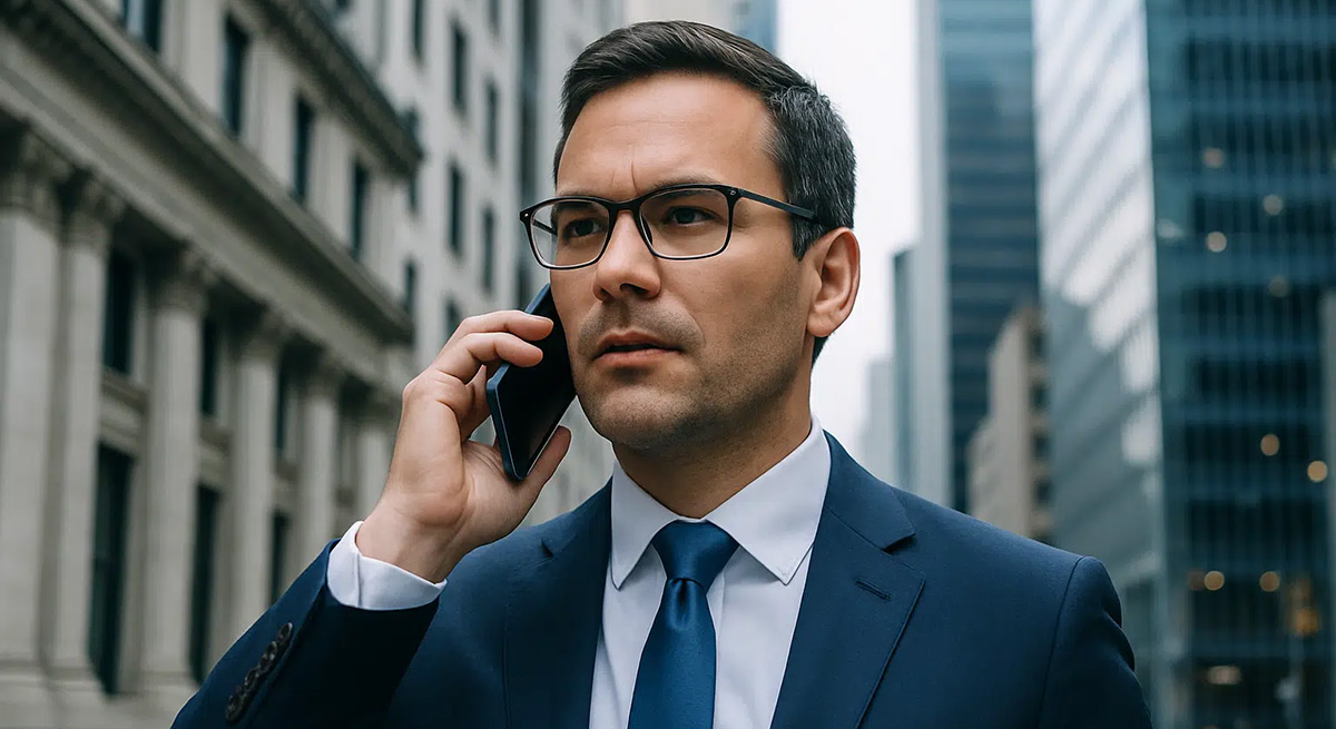 Photo of a business man on the phone
