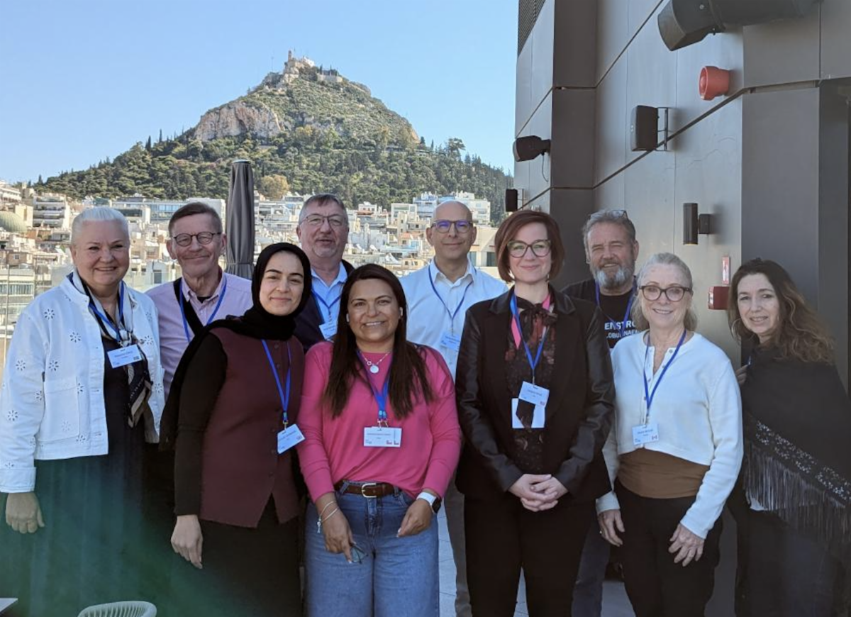 Group of Global Partners in Athens, Greece: Susanne Öhrn, Jukka Sneck, Hannah Mobarak, Arnd Karnatz, Jeannette Quiroz Gomez, Michael Bentley, Delora Senft, Bob Perry, Gloria McNeill, Claudia Bedogni
