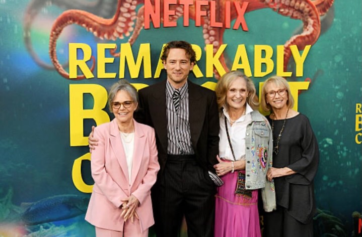 The cast of Remarkably Bright Creatures: Sally Field, Lewis Pullman, Beth Grant and Kathy Baker