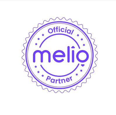 official melio partner stamp purple on white
