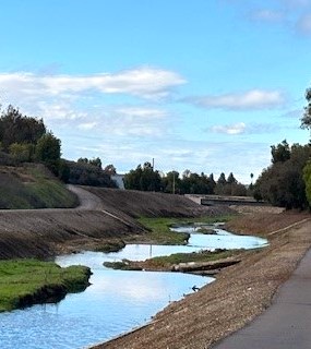 Water in the Arroyo Simi next to bike path