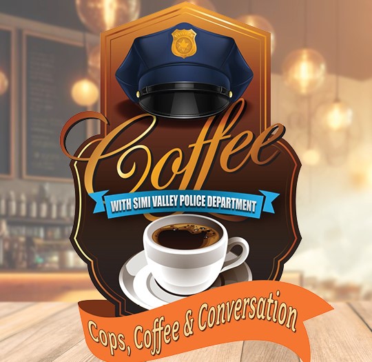 Logo for Coffee with the Simi Valley Police Department with text cops coffee and conversation