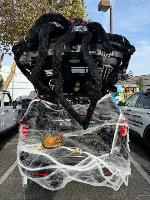 Police Patrol vehicle's trunk decorated for Halloween