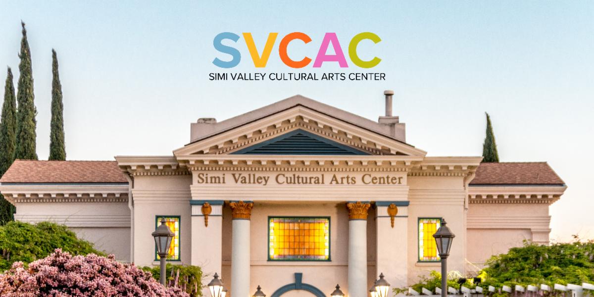 Simi Valley Cultural Arts Center logo above front view of building