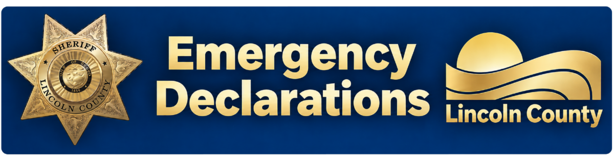 Lincoln County Emergency Declarations banner featuring a sheriff’s badge and the Lincoln County logo.