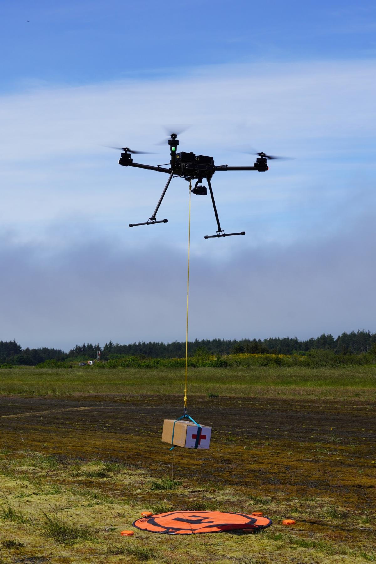 Drone delivering emergency supplies