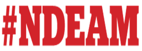 Red text with hashtag symbol and the letters NDEAM