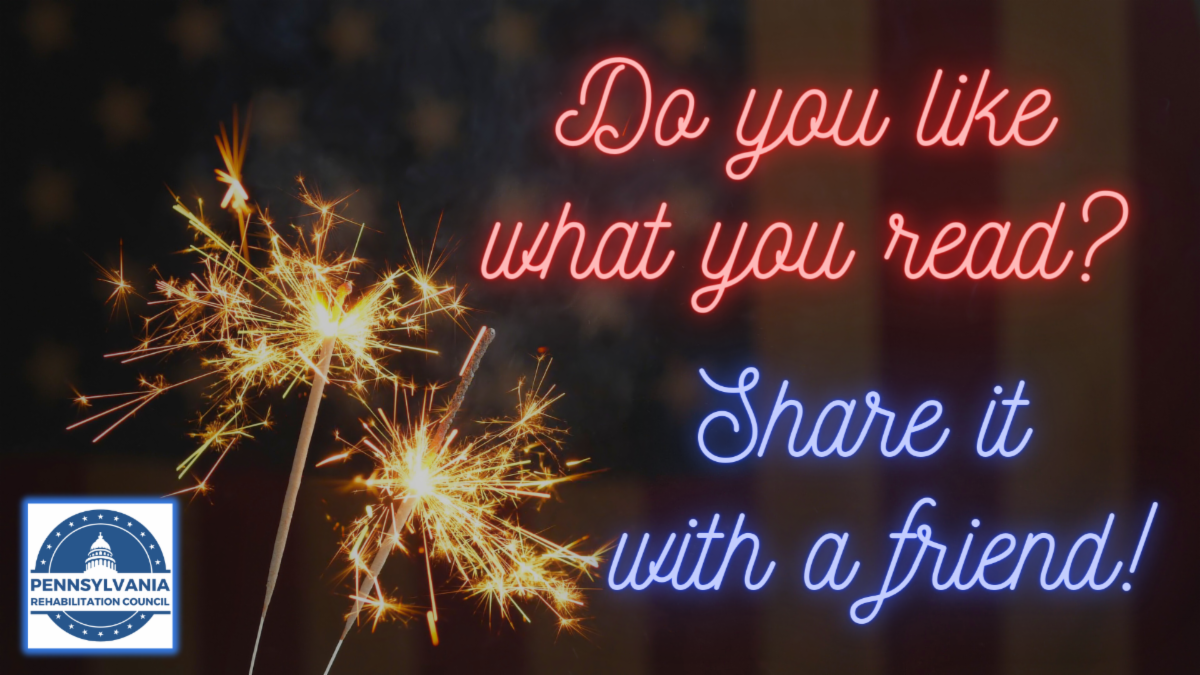 Sparklers with dark background of american flag and red and blue neon text that reads do you like what you read share it with a friend PaRC logo on bottom left