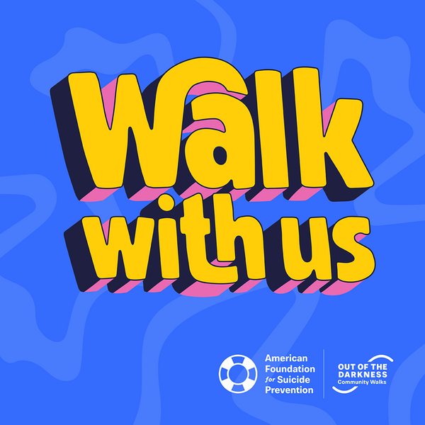 Yellow text on blue background that says Walk with Us!