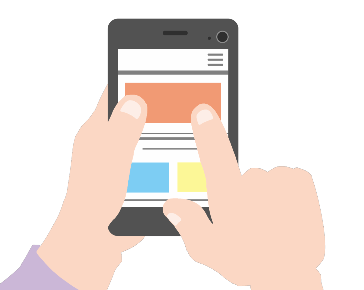 Illustration of a person holding a mobile phone with an app open on the screen.
