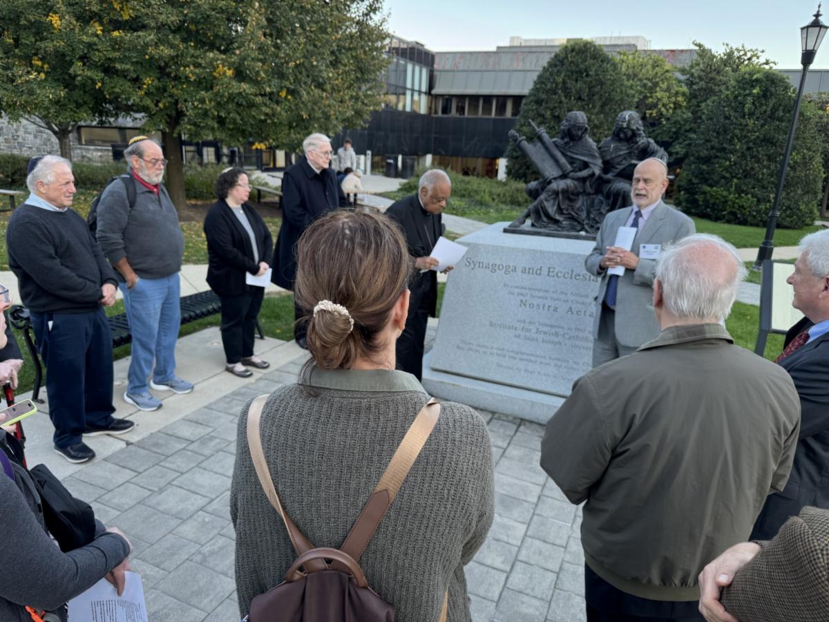 Jewish and Catholic representatives gathered for the October 7 memorial at Saint Joseph’s University