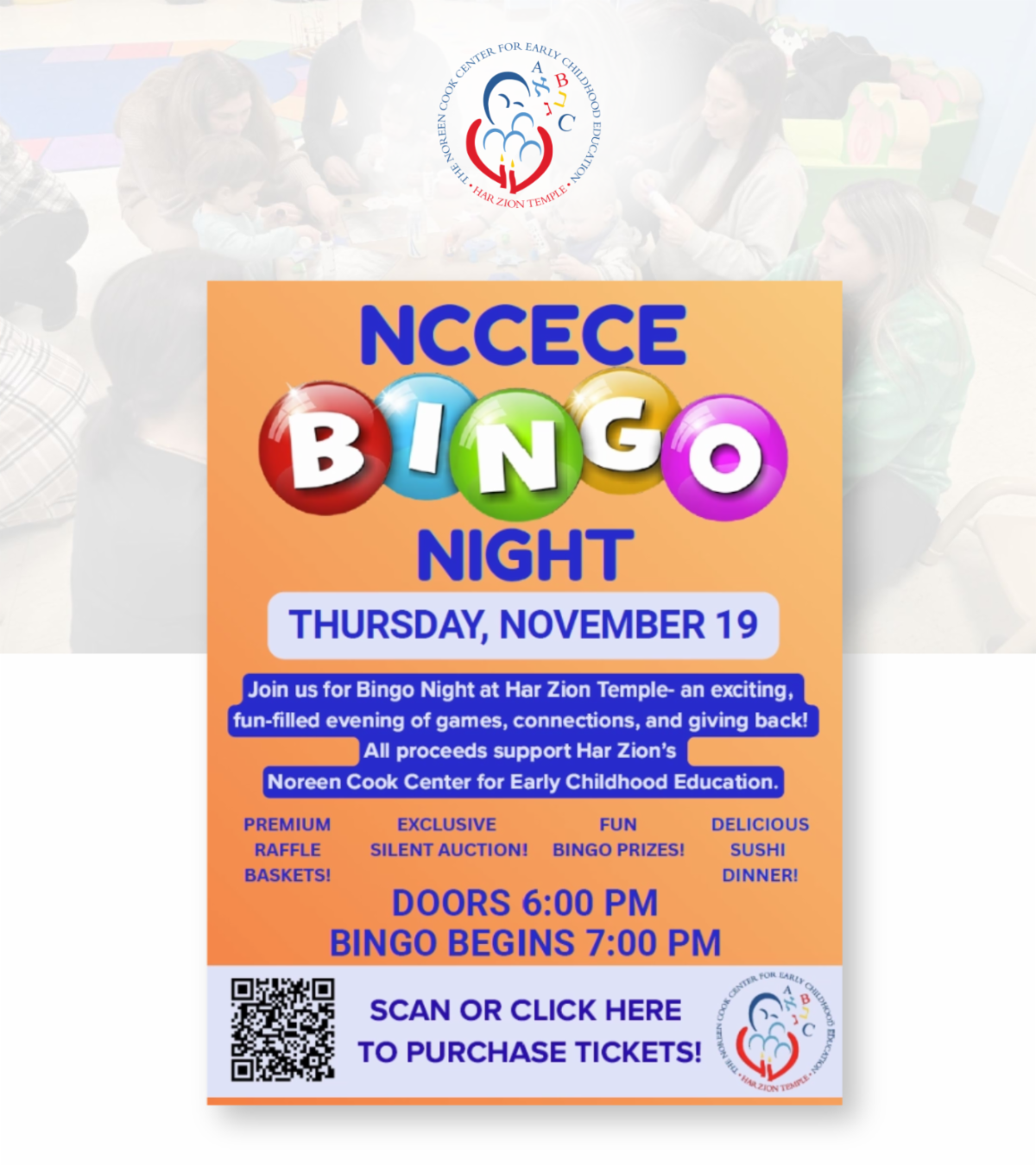 NCCECE Bingo Night: Thursday, November 19; doors open at 6 PM; Bingo begins at 7 PM