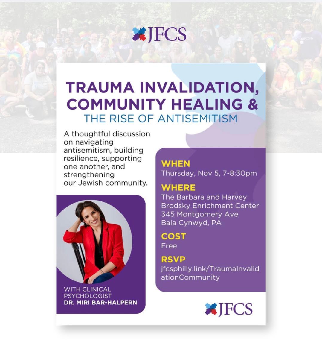JFCS: Trauma Invalidation, Community Healing & the Rise of Antisemitism, November 5, 7–8:30 PM