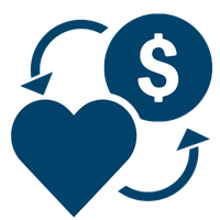 heart with coin and arrows icon