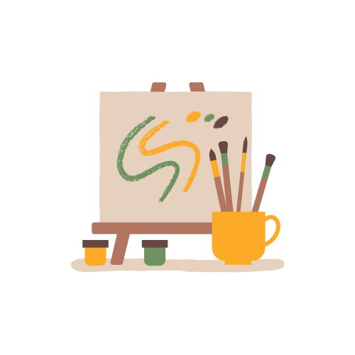 art canvas with paintbrushes and paint