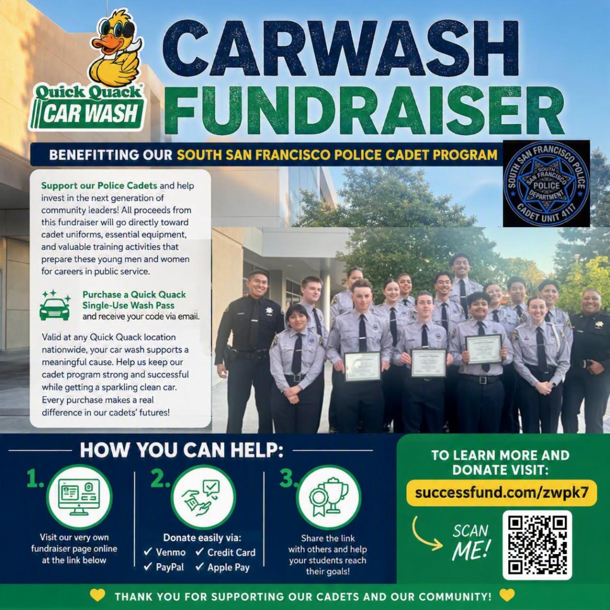 carwash fundraiser flyer featuring police cadets