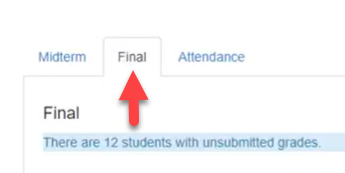 image showing the correct tab to choose for grades to banner