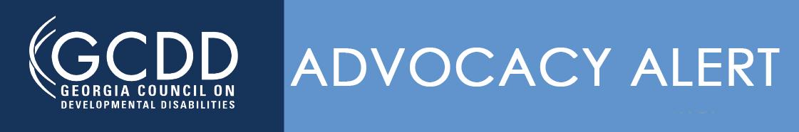 Dark and light blue background has the white GCDD logo on the left and the words Advocacy Alert on the tight.