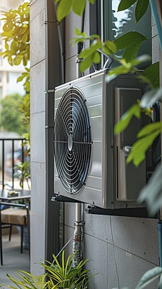Heat pump outside home.