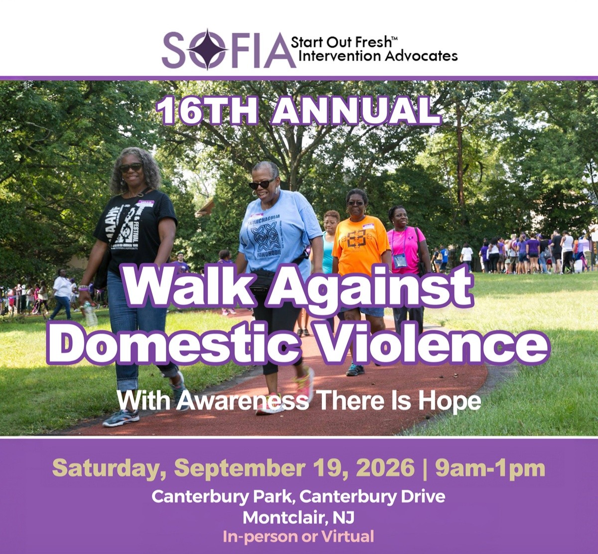 SOFIA Walk Against Domestic Violence flyer image