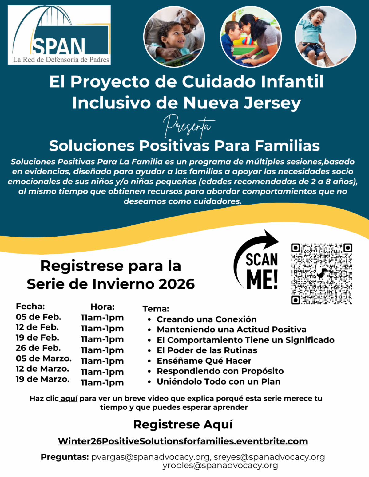 Imagen del folleto de las sesiones de invierno de Soluciones Positivas para Familias
