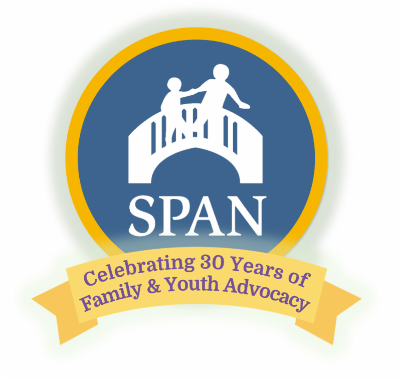 SPAN logo with ribbon stating Celebrating 30 Years of Family & Youth Advocacy