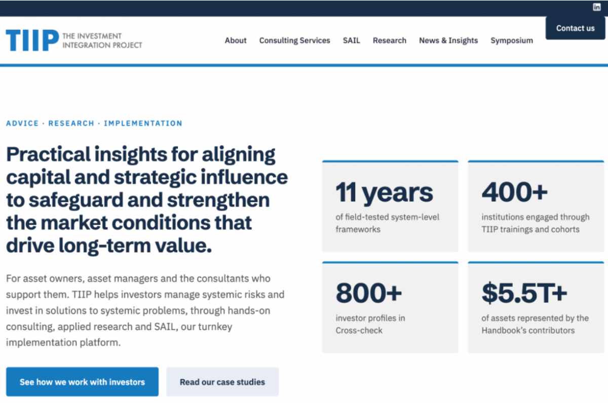 Screenshot of the redesigned TIIP website homepage