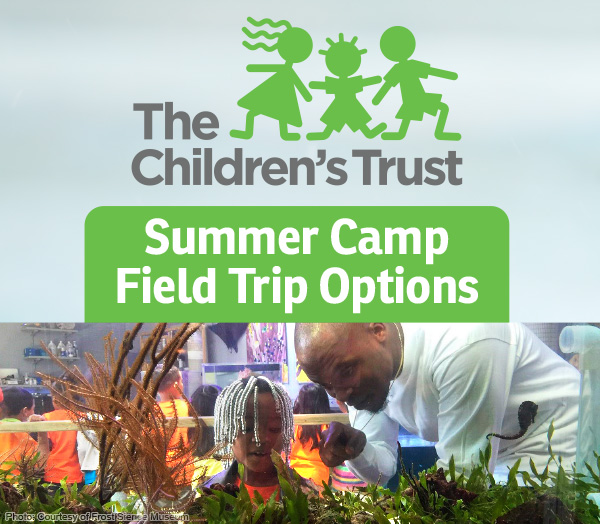 Email header image - The Children's Trust Logo and photo of father and daughter looking at contents of salt water fish tank courtesy of Frost Science Museum