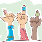 Ilustraci_n de los dedos vendados de tres ni_os.