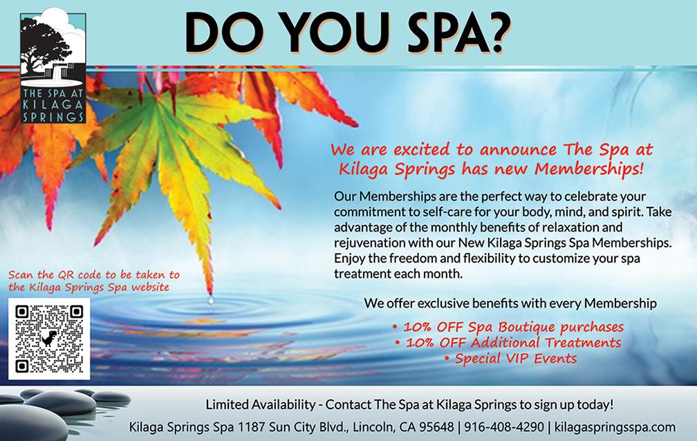 Treat your body & mind with a Kilaga Springs Spa Membership! September 20
