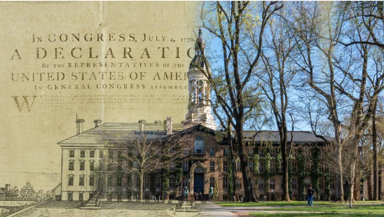 declaration of independence layered over nassau hall