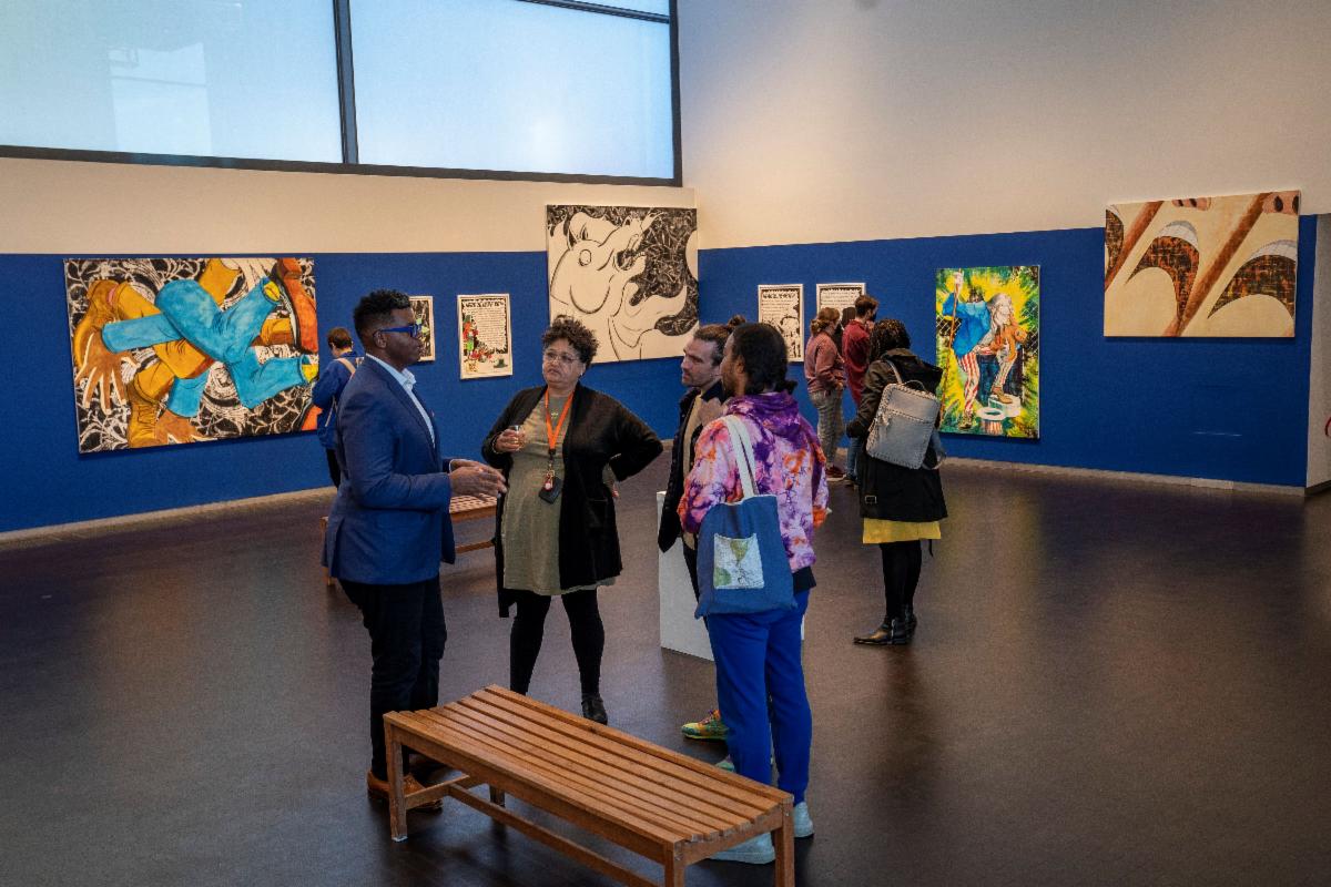 People in art gallery