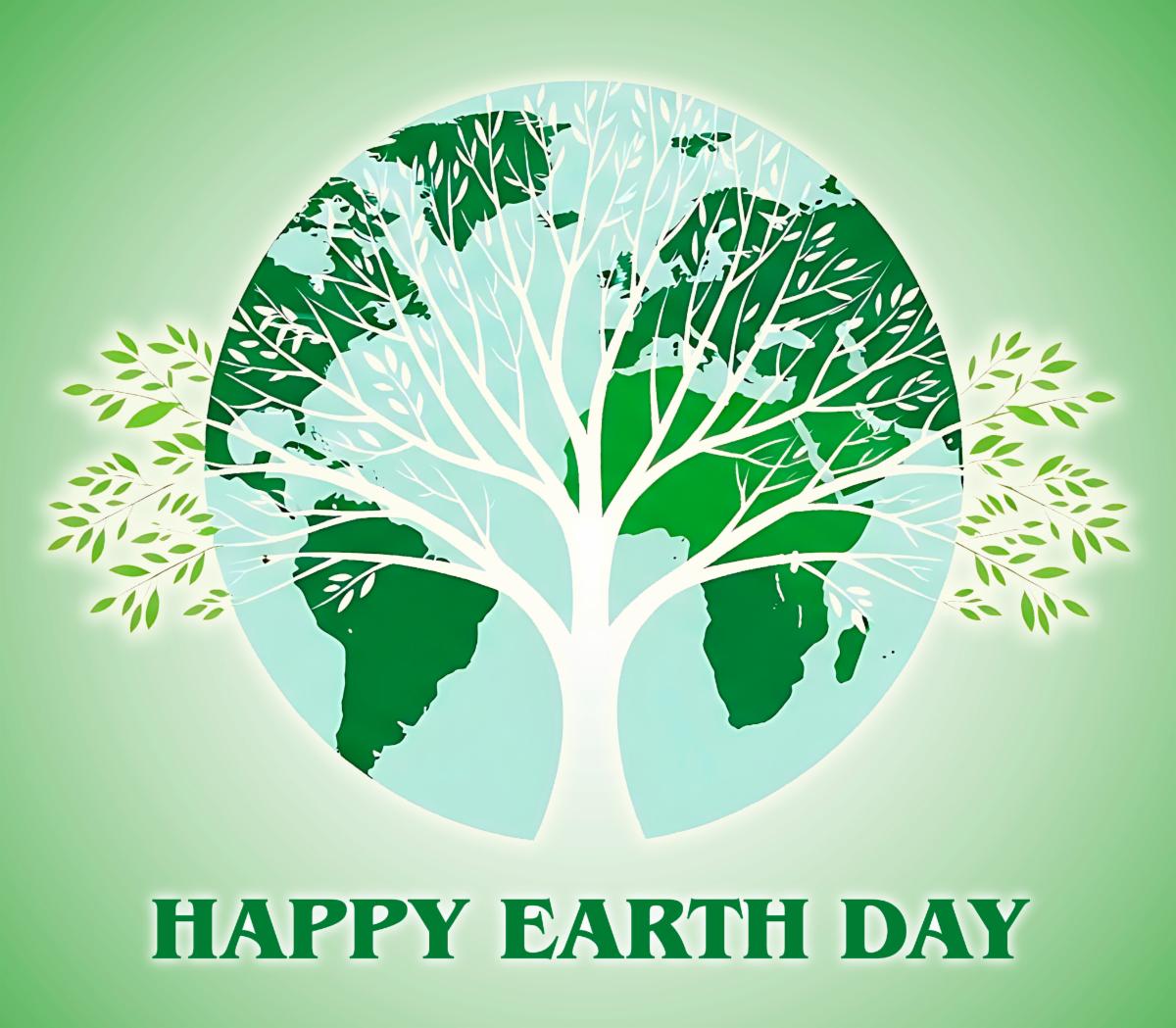 Photo of Happy Earth Day promo with an illustration of a free and text.