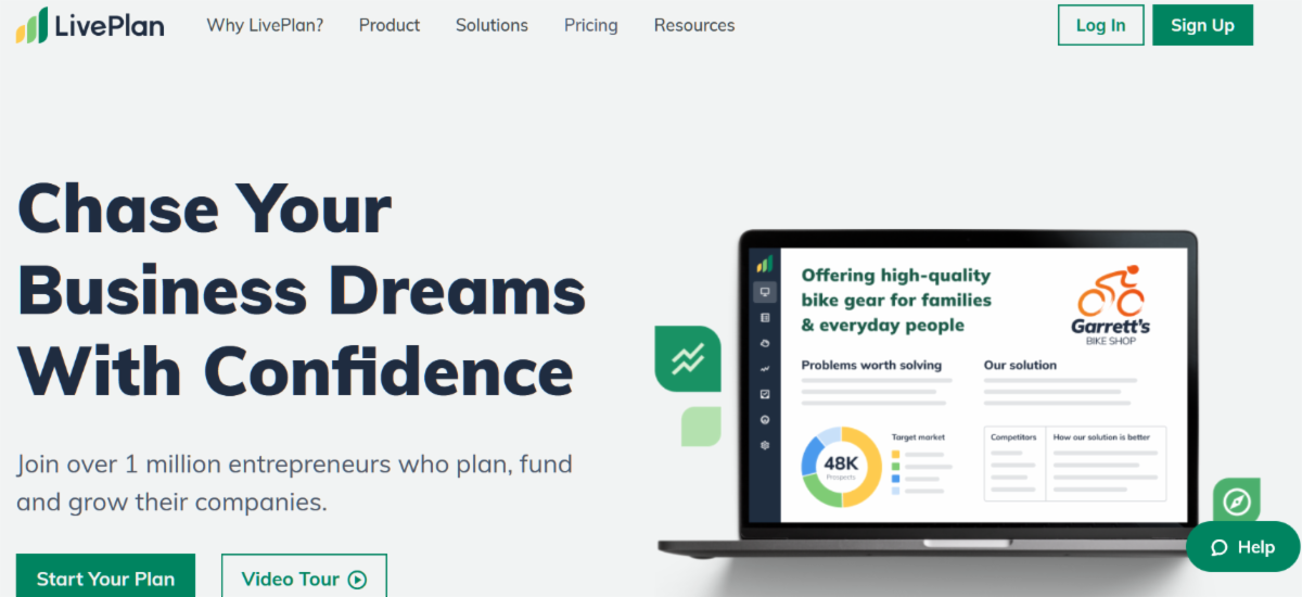 screenshot of LivePlan website