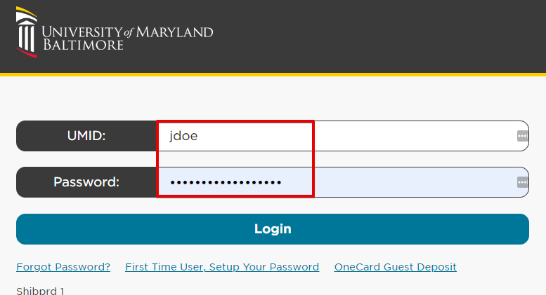 screenshot of UMBID login information