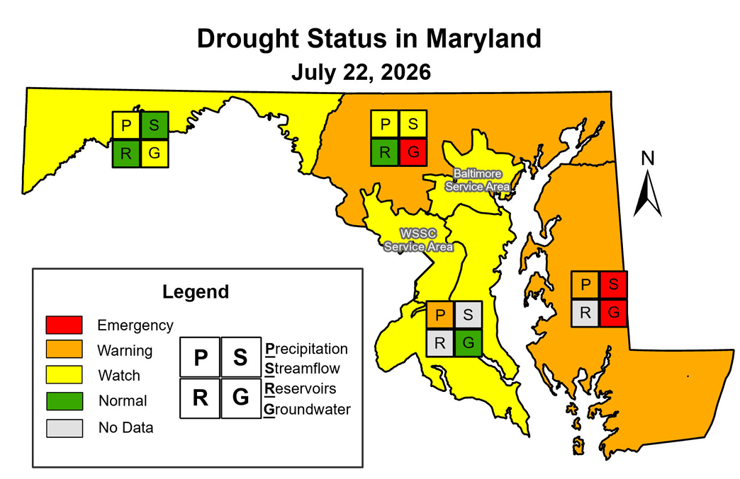 Screenshot of the drought status in Maryland for week of July 22nd.