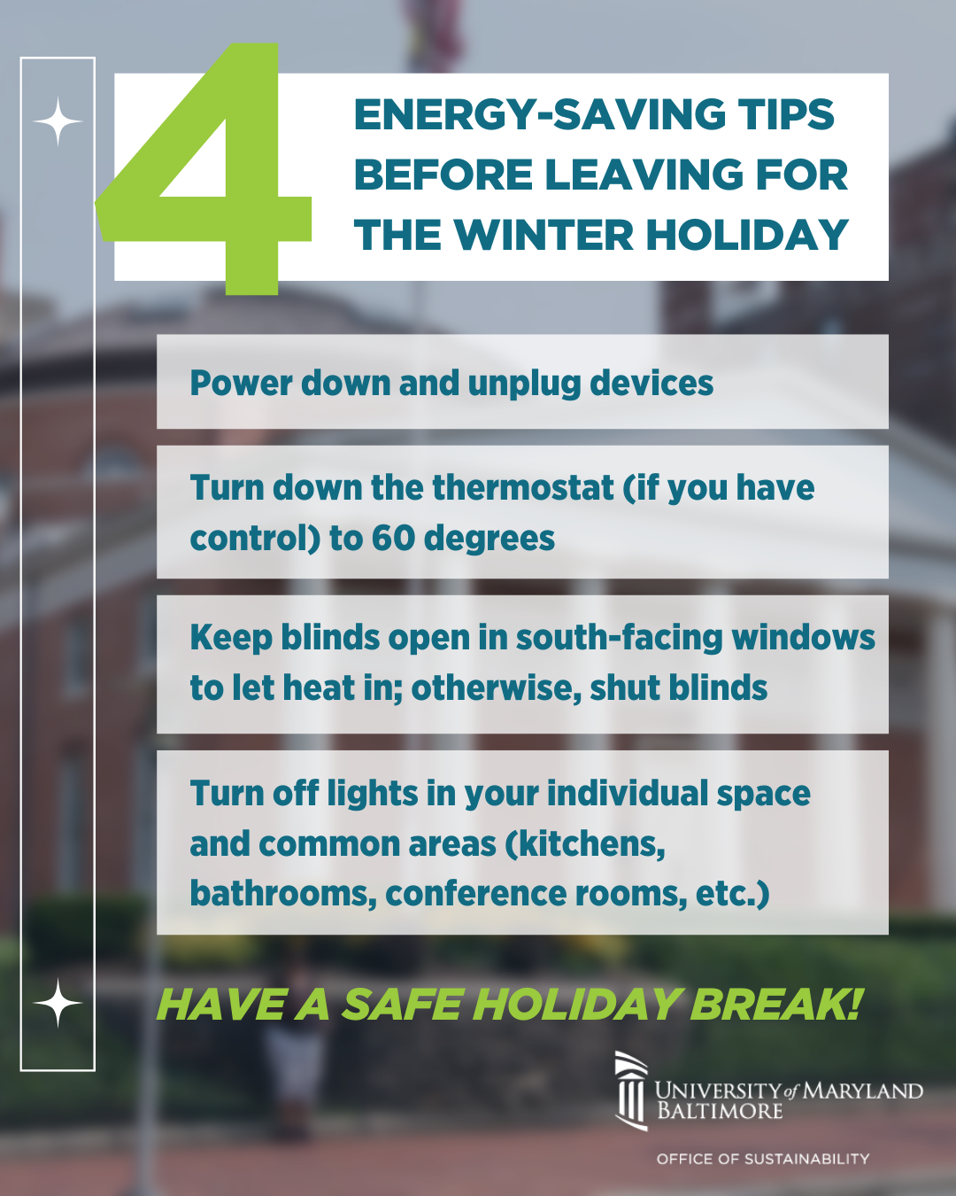 tips for UMB community before leaving for break
