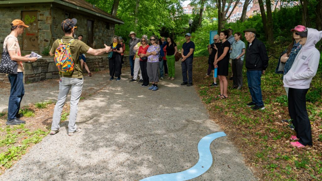Group of people getting a tour outside