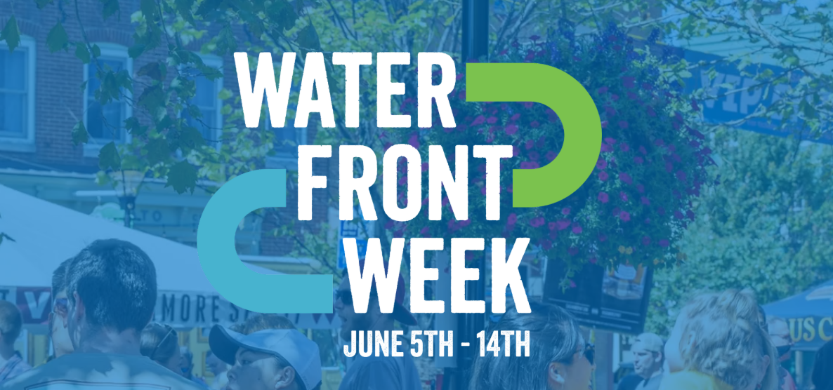 Waterfront Week Logo with an event image in the background