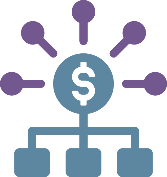 Image of a budget workflow with a dollar sign at the top and lines connecting to boxes below. 