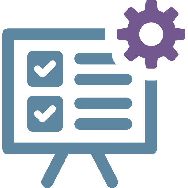 Action Plan Icon checklist with a gear in the right corner 