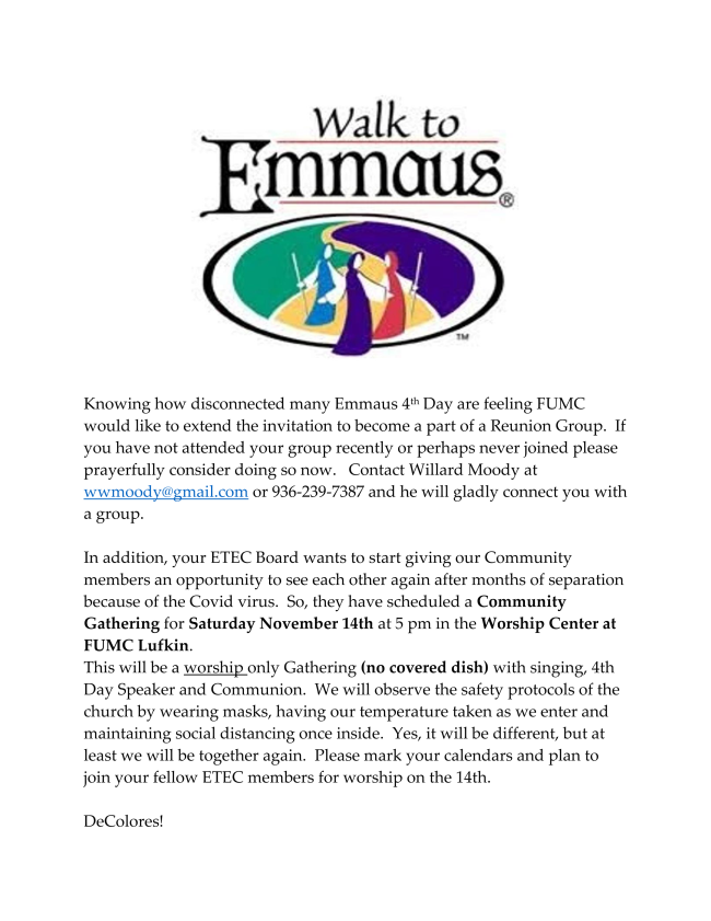 FUMC Weekly Newsletter11.04.20