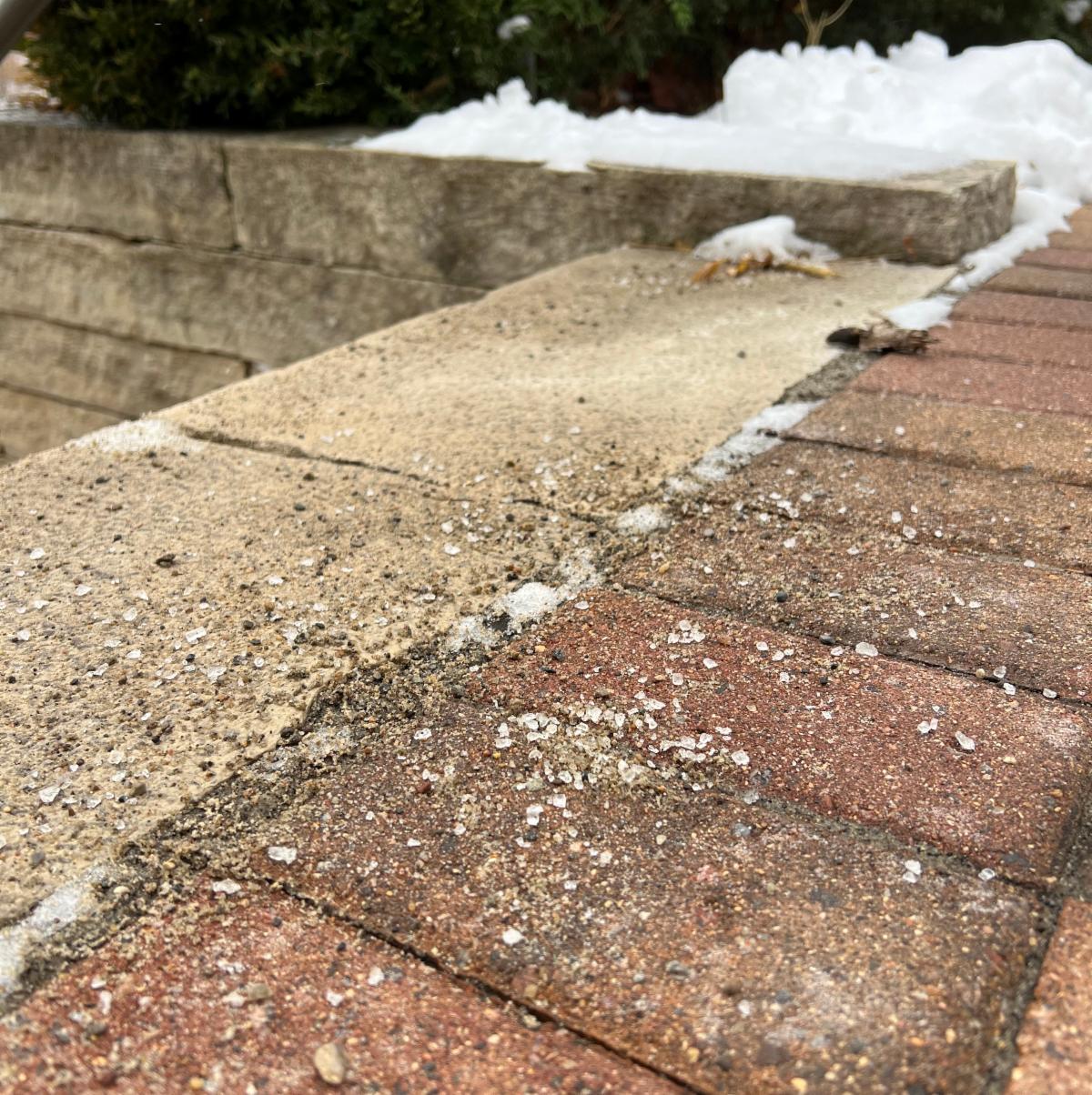 Deicing salts and sand on the ground in winter.